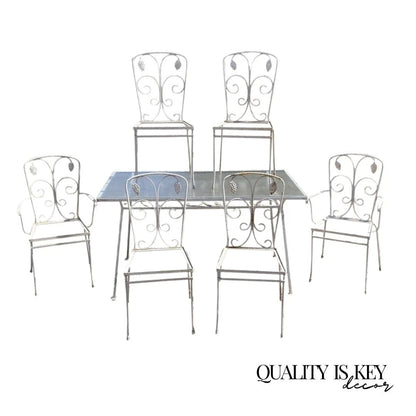 Vintage John Salterini Grapevine Wrought Iron Garden Patio Dining Set - 7 Pc Set