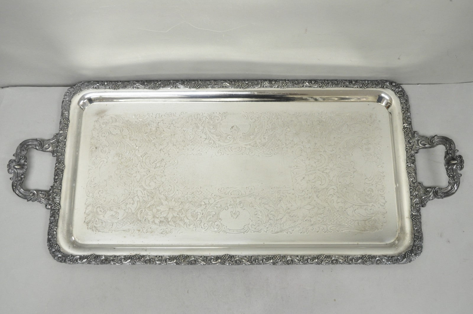 Vintage English Victorian Silver Plated Copper Narrow Serving Platter Bar Tray
