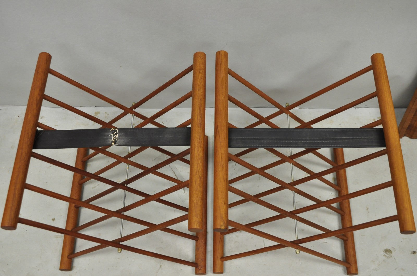 Mid Century Danish Modern Mandalay Teak Folding Campaign Style Side Tables Pair