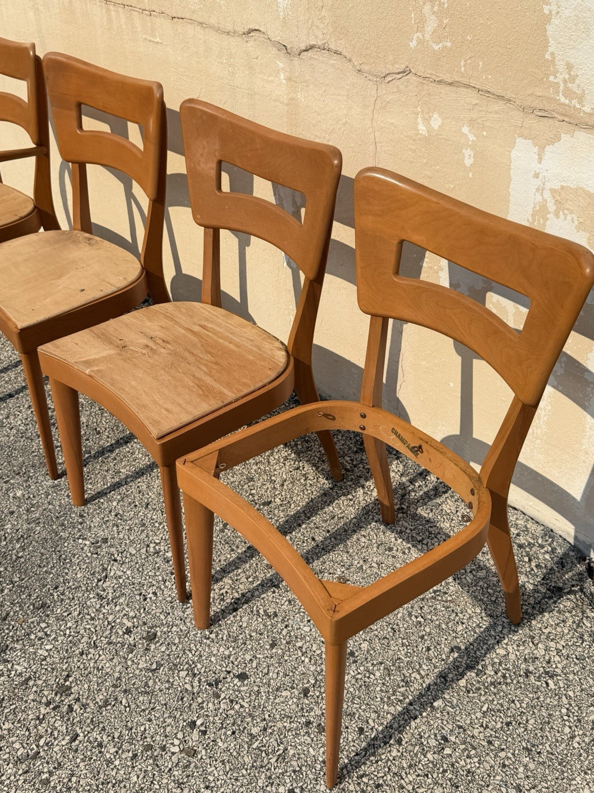 Vintage Heywood Wakefield MCM Dog Bone Maple Dining Room Chairs - Set of 4