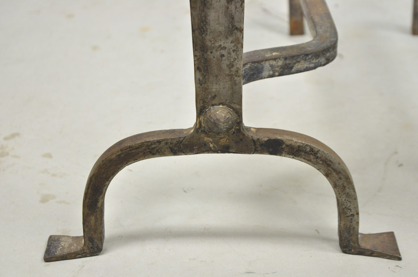Antique French Art Nouveau Hand Hammered Wrought Iron & Bronze Andirons - a Pair