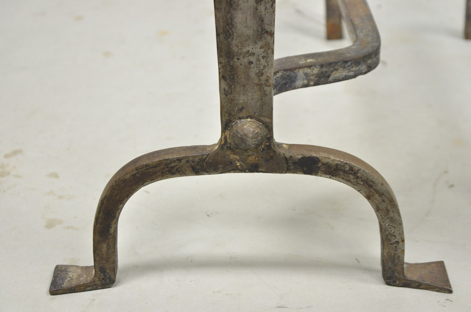 Antique French Art Nouveau Hand Hammered Wrought Iron & Bronze Andirons - a Pair