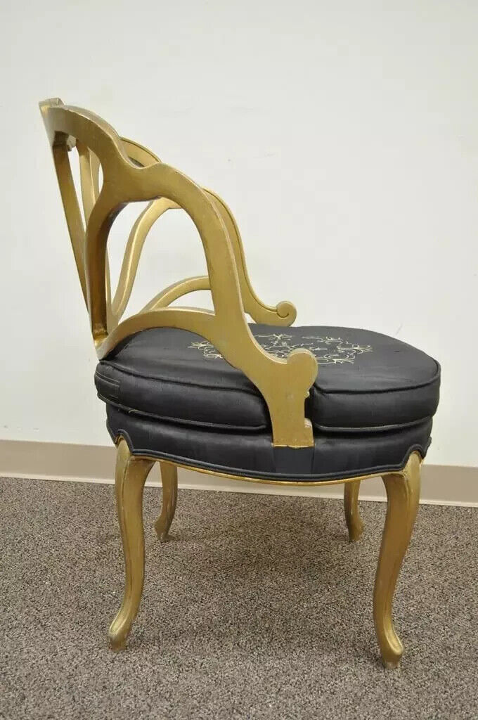 Vintage French Hollywood Regency Gold Shell Carved Boudoir Slipper Accent Chair