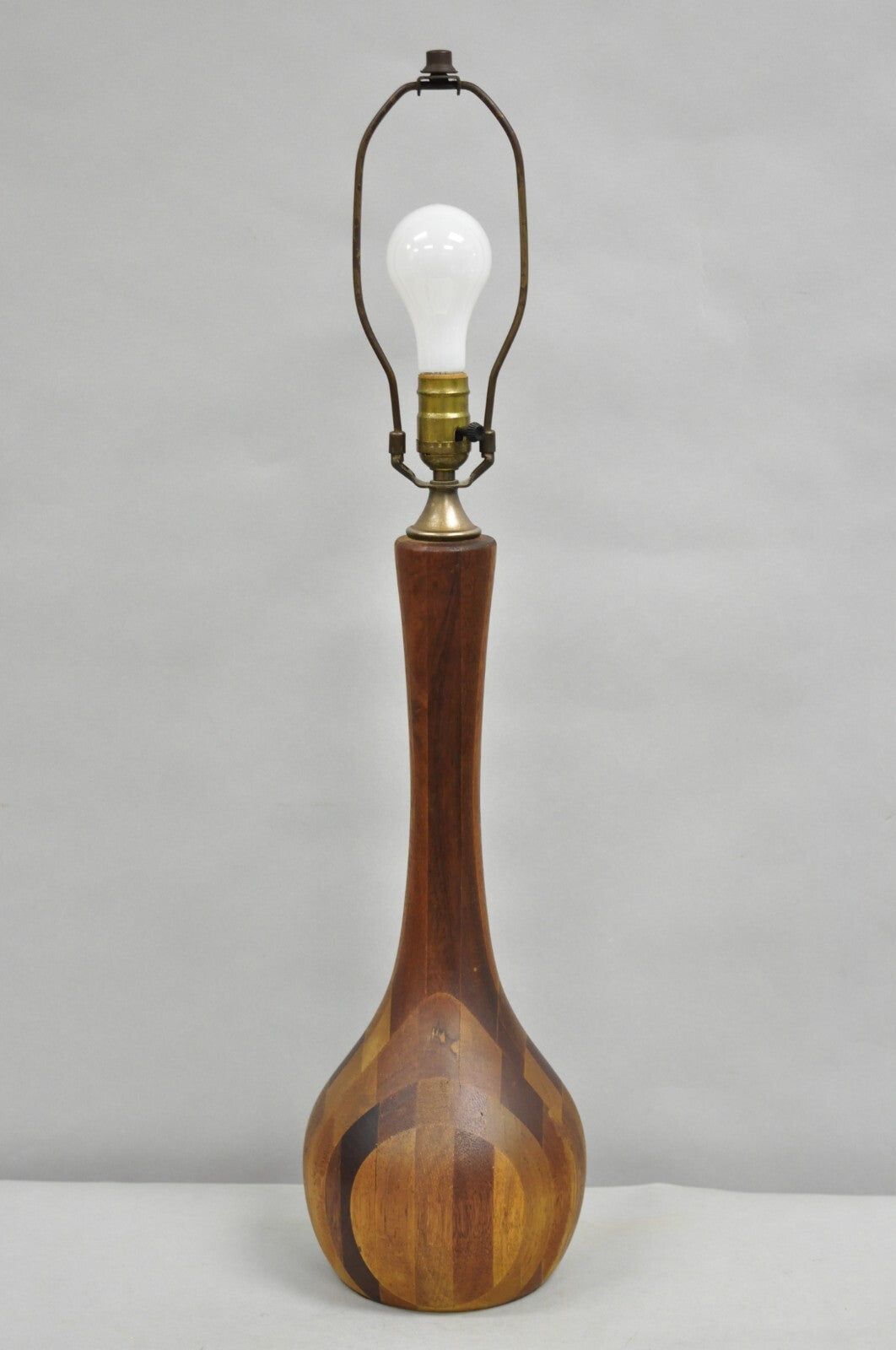 Vintage Mid Century Danish Modern Staved Teak Wood Sculptural Bulbous Table Lamp