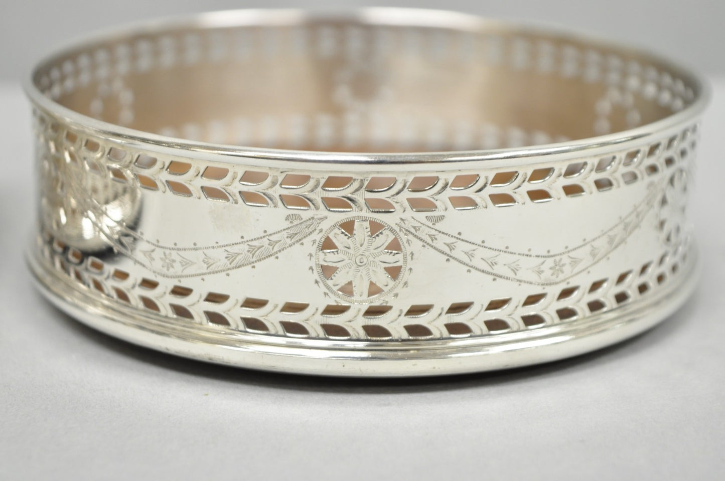 Vintage Stieff Smithsonian Silver Plated Presidential Wine Bottle Coaster - Pair