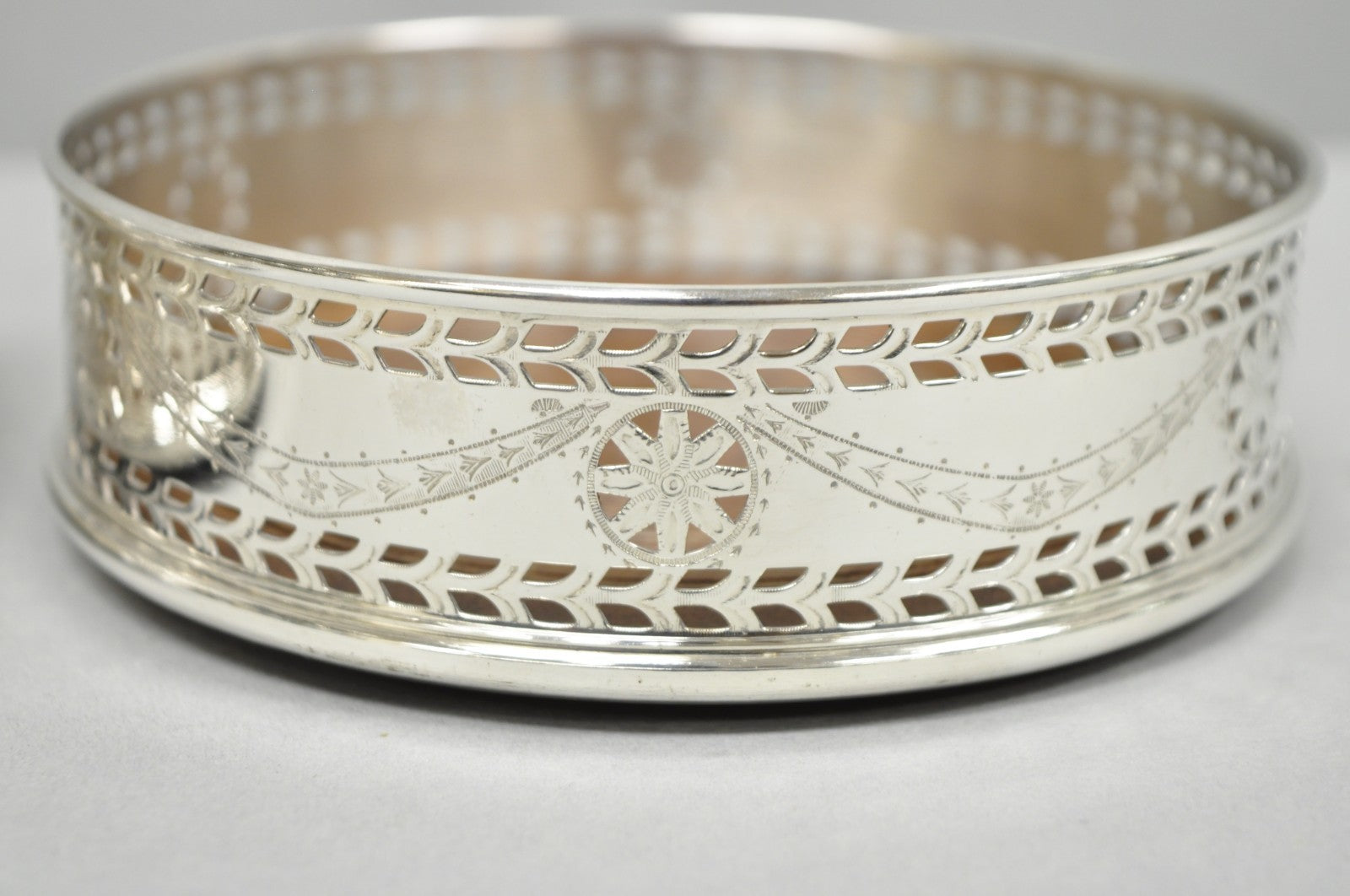 Vintage Stieff Smithsonian Silver Plated Presidential Wine Bottle Coaster - Pair