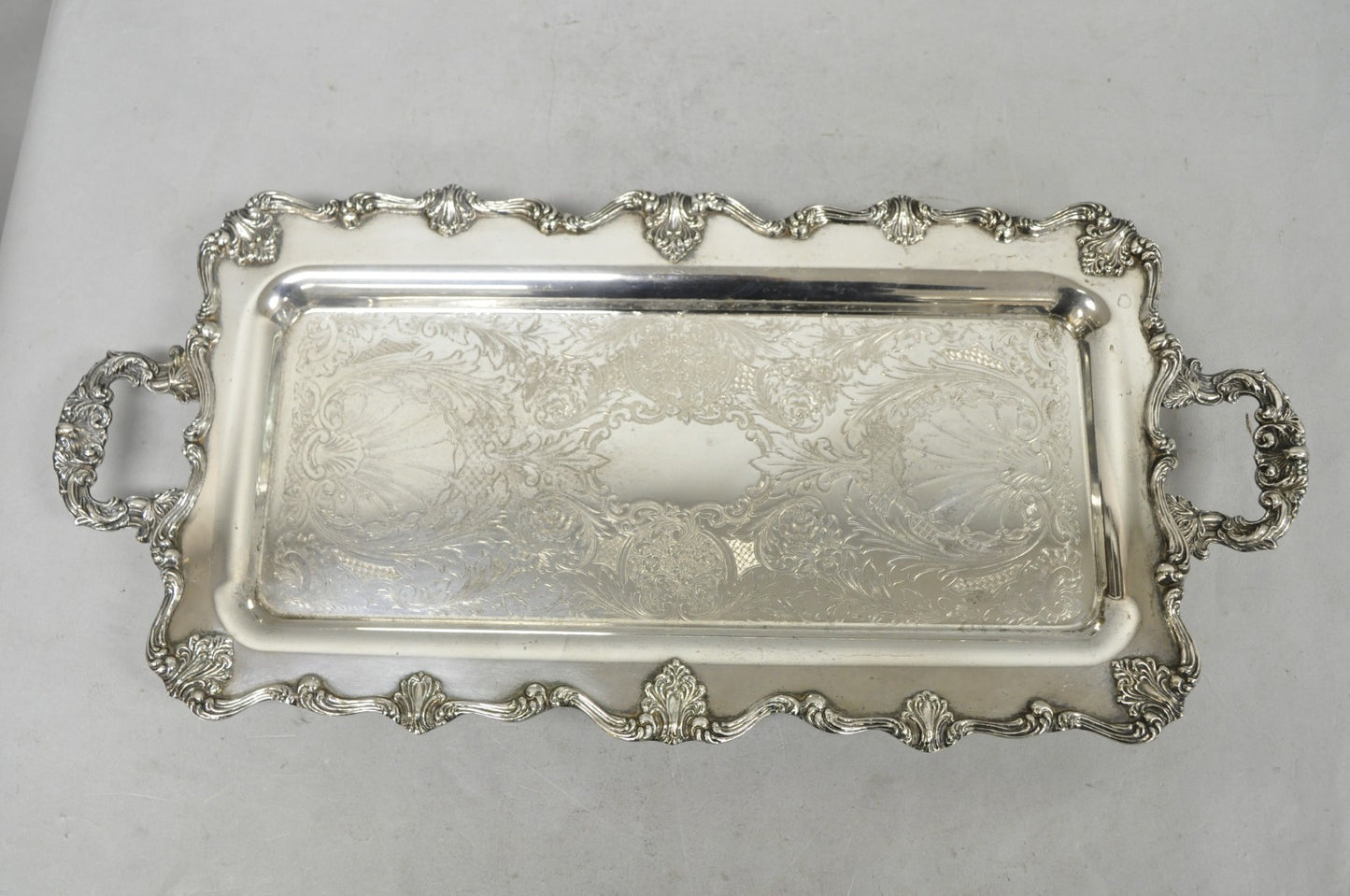 Vintage Victorian Silver Plated Narrow Twin Handle Bar Serving Platter Tray