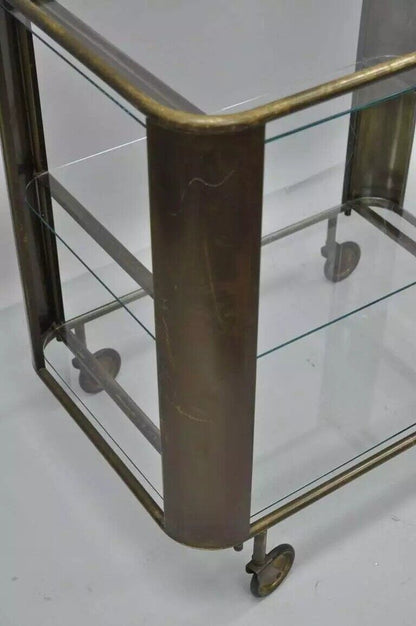 Mid Century Italian Modern Bronze & Glass Modernist Bar Tea Cart Trolley Server