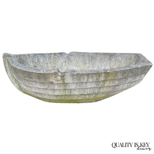 Vintage Cast Concrete Stone 28" Row Boat Garden Planter Flower Pot Yard Decor