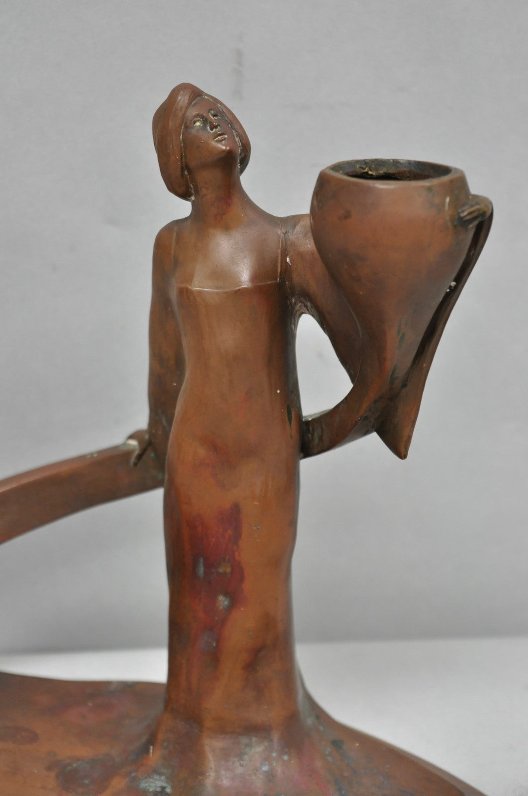 Antique Art Nouveau Austrian Bronze Woman Figural Sculpture Candlestick Holder
