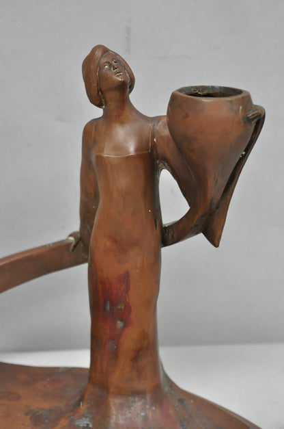 Antique Art Nouveau Austrian Bronze Woman Figural Sculpture Candlestick Holder