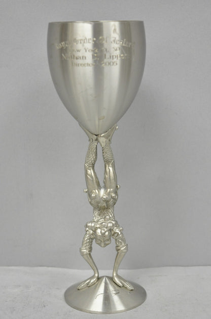 Vintage Royal Order of Jesters Figural Pewter Metal Award Goblet Chalice