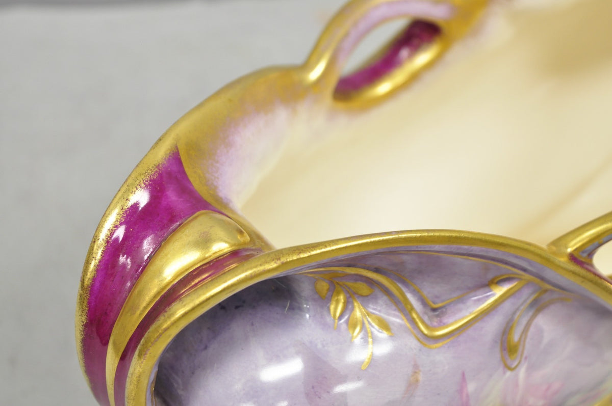 Antique Franz Anton Mehlem Royal Bonn Germany Art Nouveau Purple Jardinière Vase
