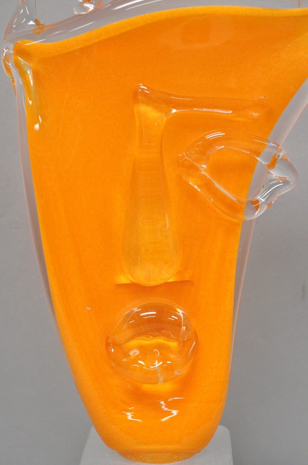 Ion Tamaian Postmodern Orange Blown Art Glass 20" Large Abstract Face Sculpture