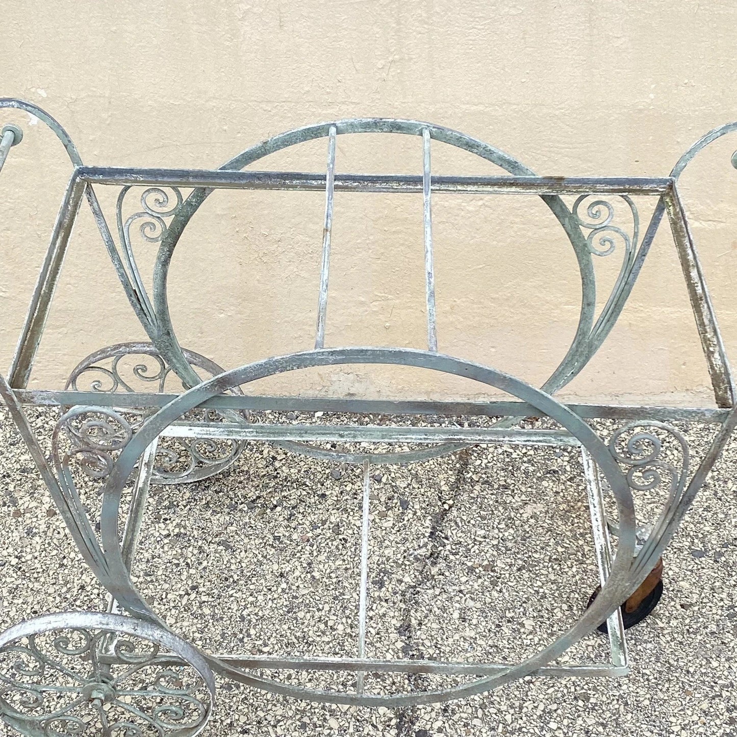 Antique Salterini Mt Vernon Wrought Iron Art Nouveau Patio Serving Bar Tea Cart