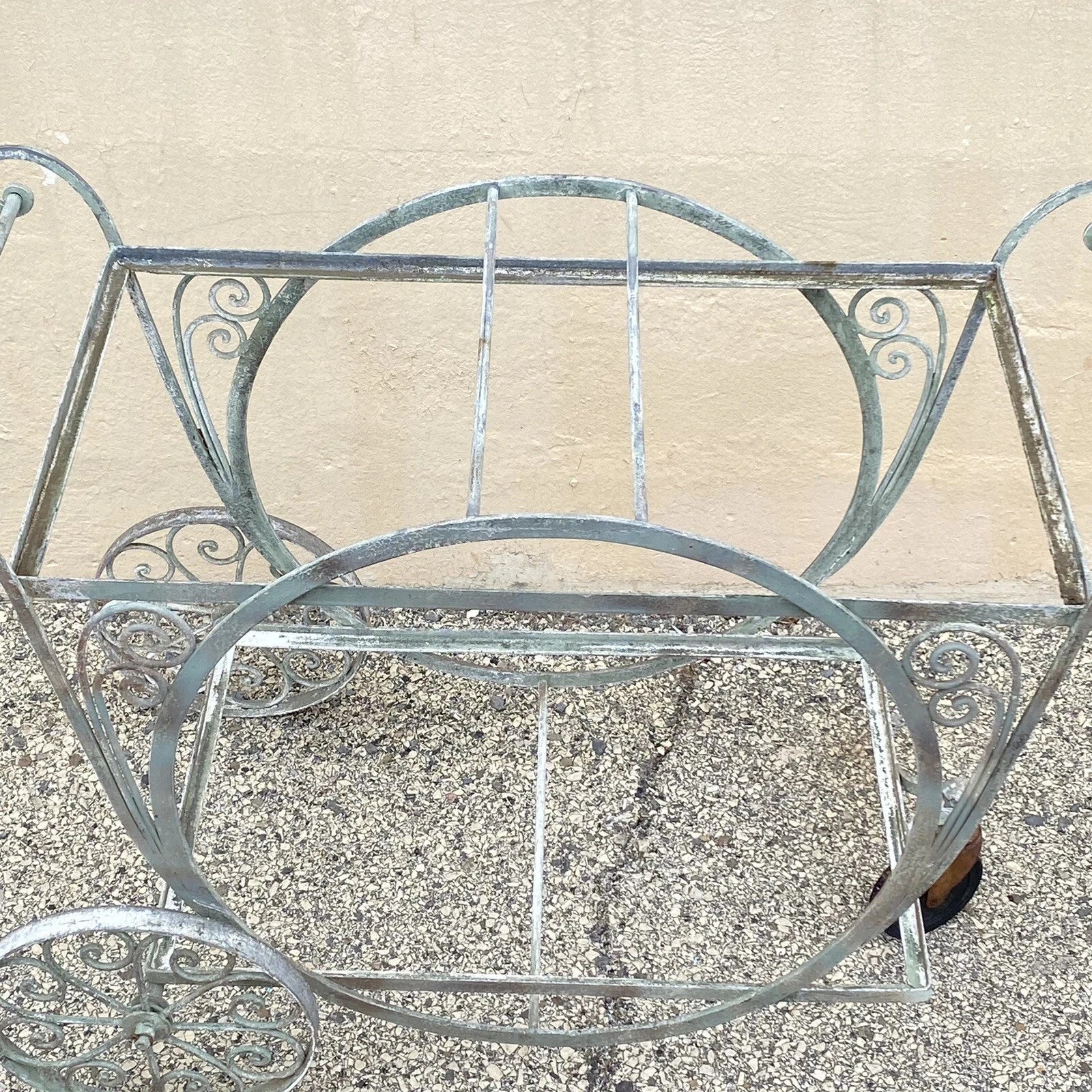 Antique Salterini Mt Vernon Wrought Iron Art Nouveau Patio Serving Bar Tea Cart