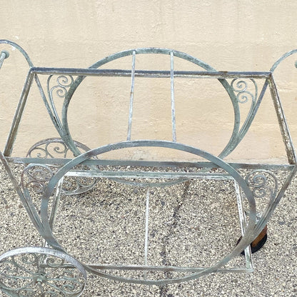 Antique Salterini Mt Vernon Wrought Iron Art Nouveau Patio Serving Bar Tea Cart