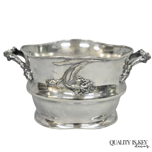 Art Nouveau Silver Plated Floral Repousse Champagne Chiller Wine Bottle Coaster