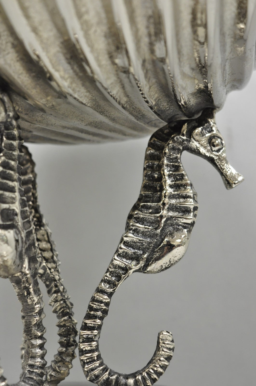 Decorative Nautical Silver Plated Seahorse Clamshell Pedestal Compote Candy Dish