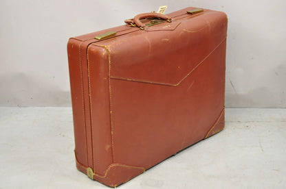 Vintage Mid Century Modern Brown Cowhide Leather 24" Suitcase Travel Luggage