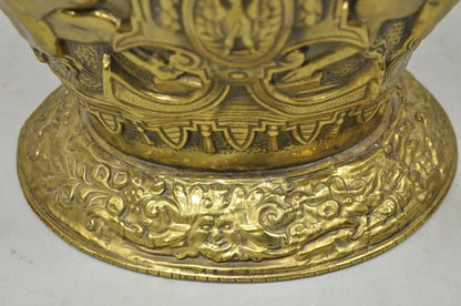 Antique English Renaissance Unicorn & Lion Brass Figural Coal Bucket Log Bin