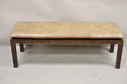 Mid Century Modern Brown Tortoiseshell Lacquer 54" Parsons Bench Coffee Table