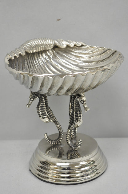 Decorative Nautical Silver Plated Seahorse Clamshell Pedestal Compote Candy Dish