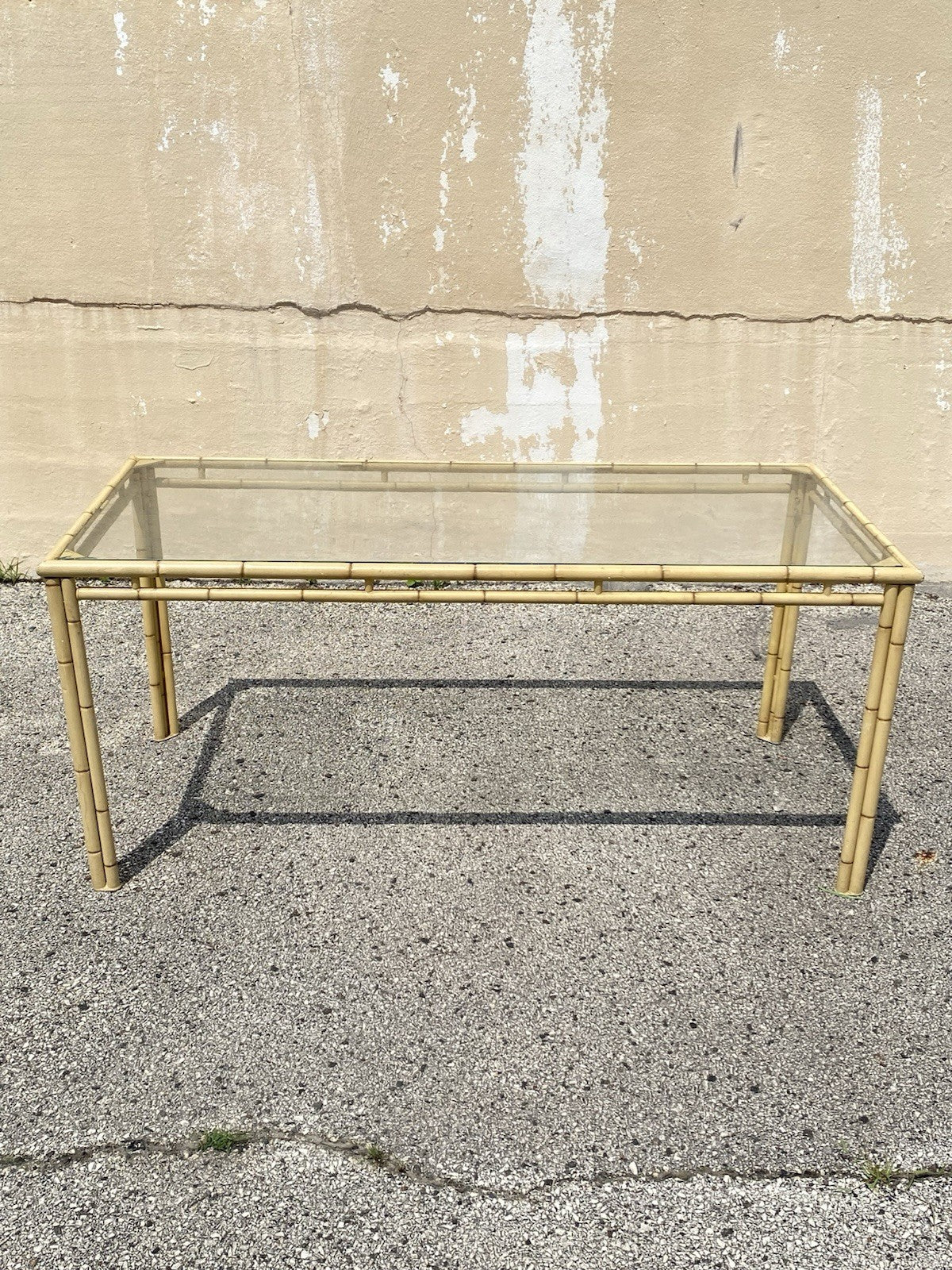 Vintage Chinese Chippendale Metal Cast Aluminum Faux Bamboo Dining Set 7 Pc Set