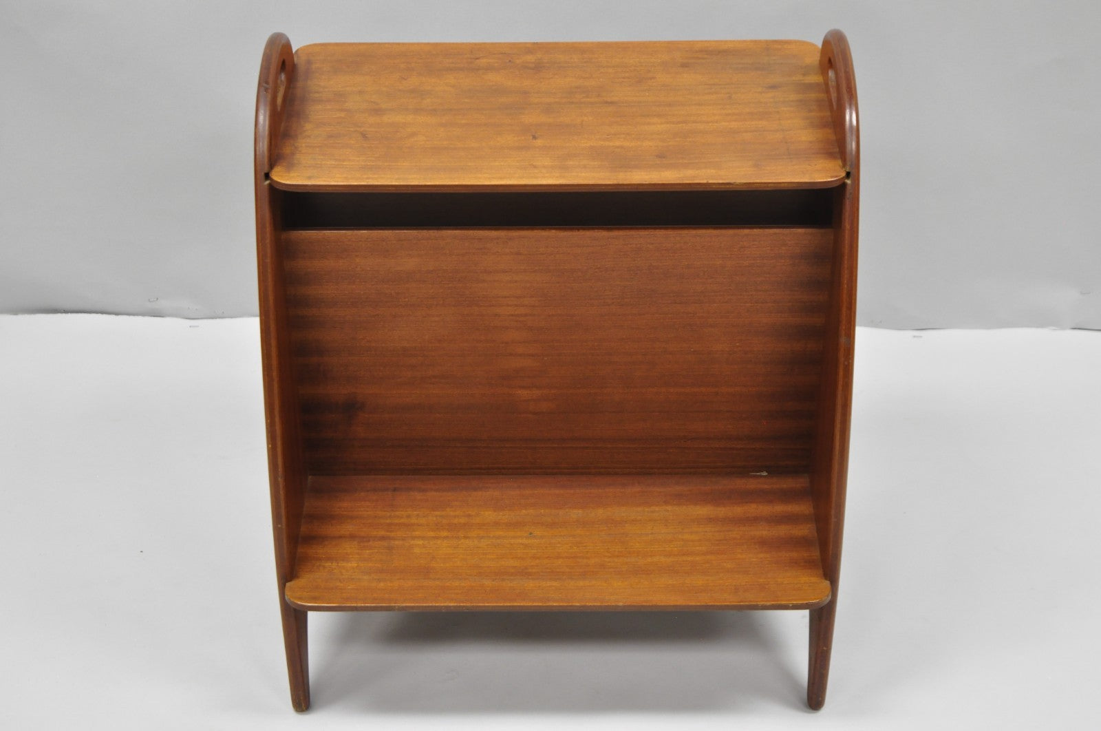 Mid Century Danish Modern Teak Wood Magazine Rack Book Stand Bookcase Side Table