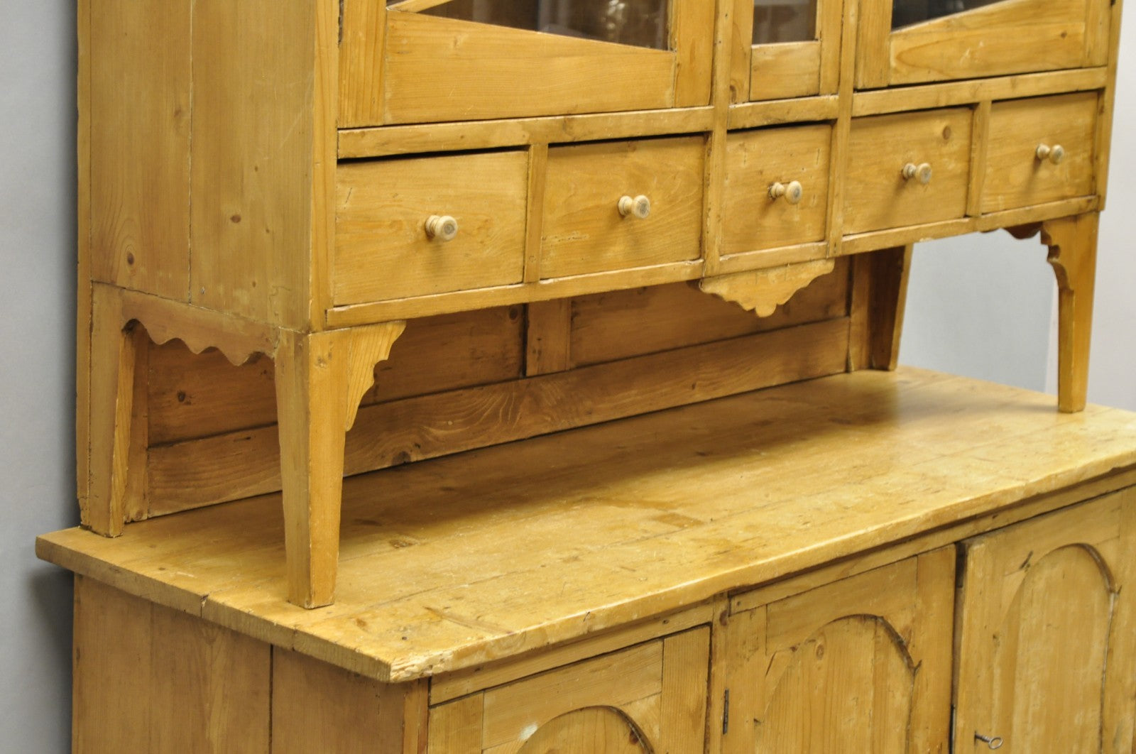 Antique French Country Provincial Pine Wood Buffet Cupboard China Cabinet Hutch