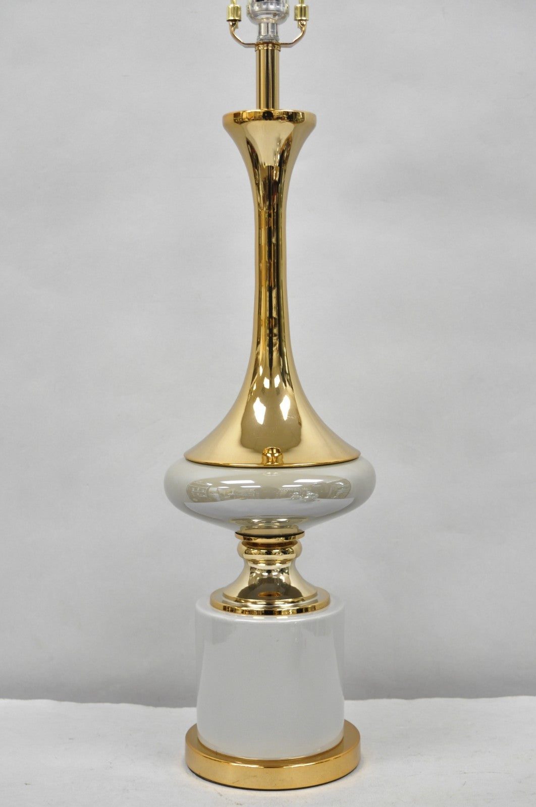 Contemporary Modern Sculptural Gold Metal & Gray Porcelain Ceramic Table Lamp