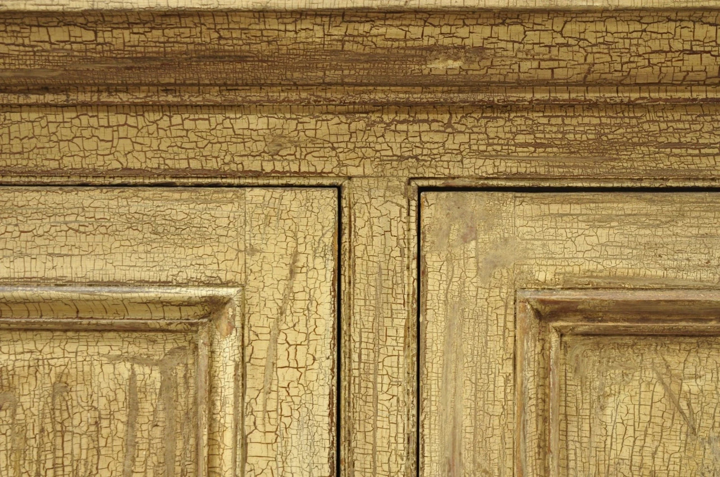 Antique French Country Farmhouse Beige Distressed Paint Kitchen Cupboard Cabinet