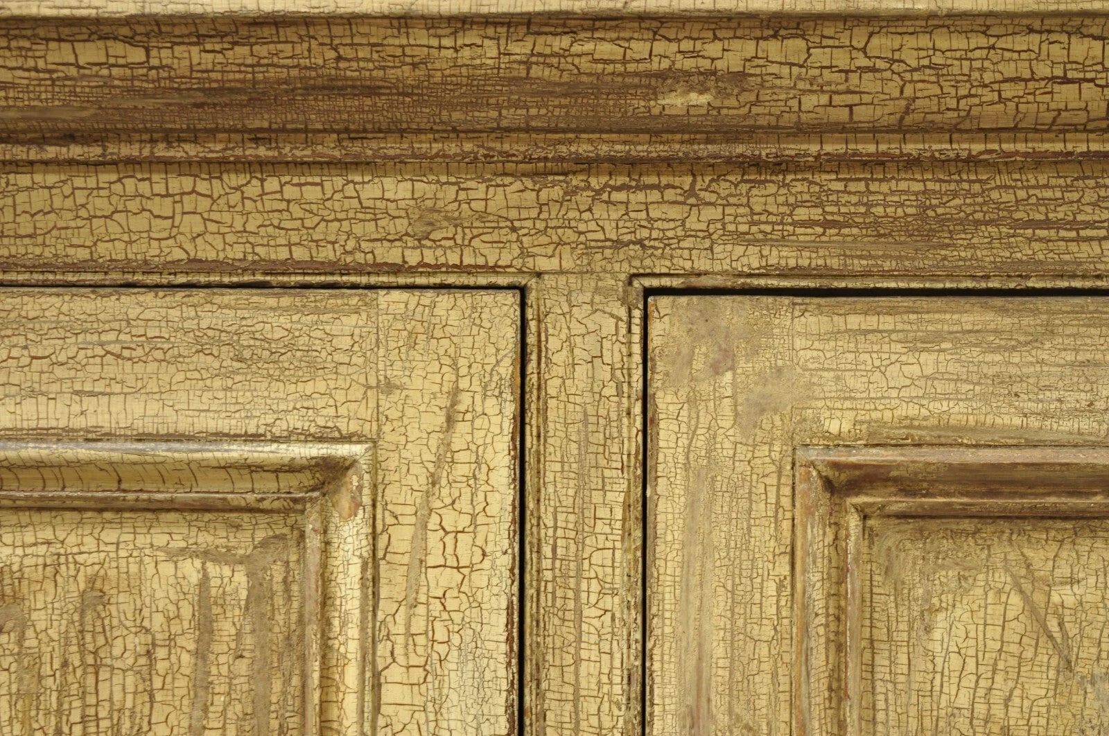 Antique French Country Farmhouse Beige Distressed Paint Kitchen Cupboard Cabinet