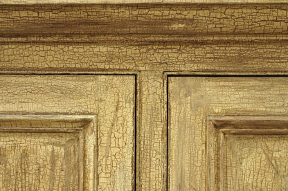 Antique French Country Farmhouse Beige Distressed Paint Kitchen Cupboard Cabinet