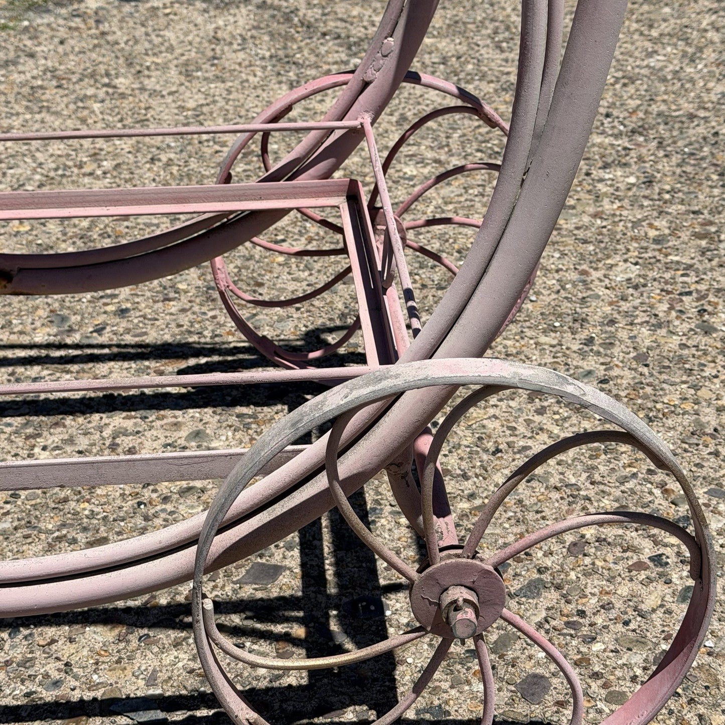 Antique Salterini Mt Vernon Wrought Iron Art Nouveau Pink Serving Bar Tea Cart