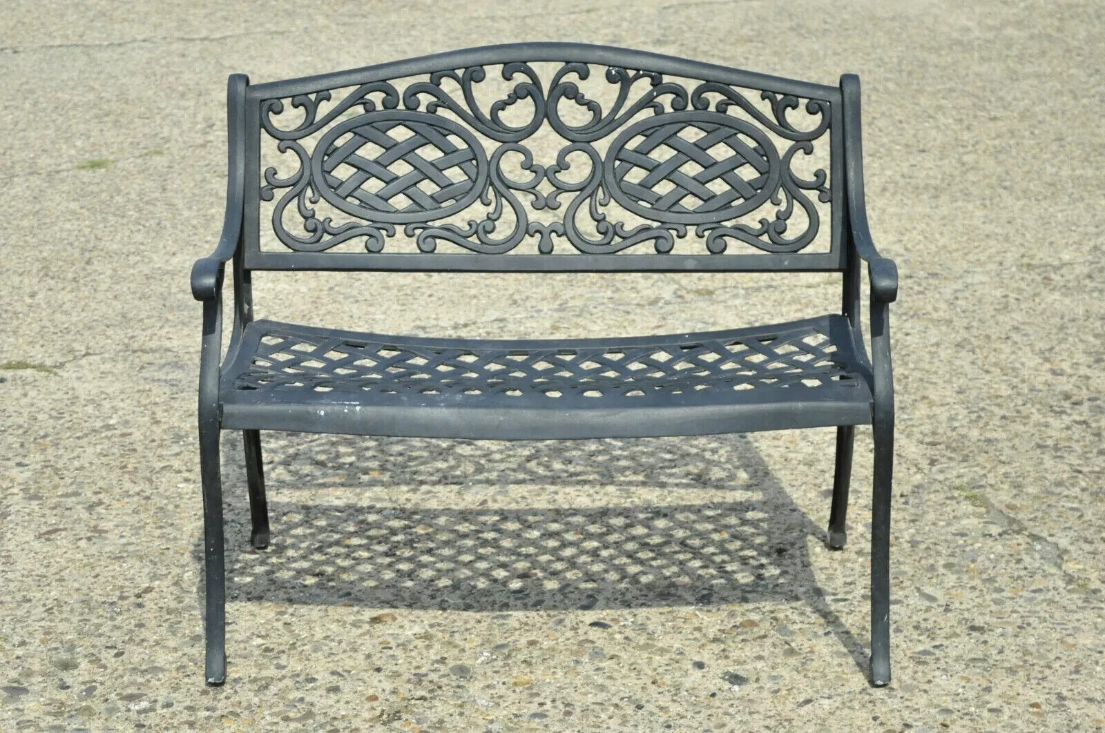 Tuscan Mediterranean Style Black Cast Aluminum Garden Patio Bench Loveseat (A)