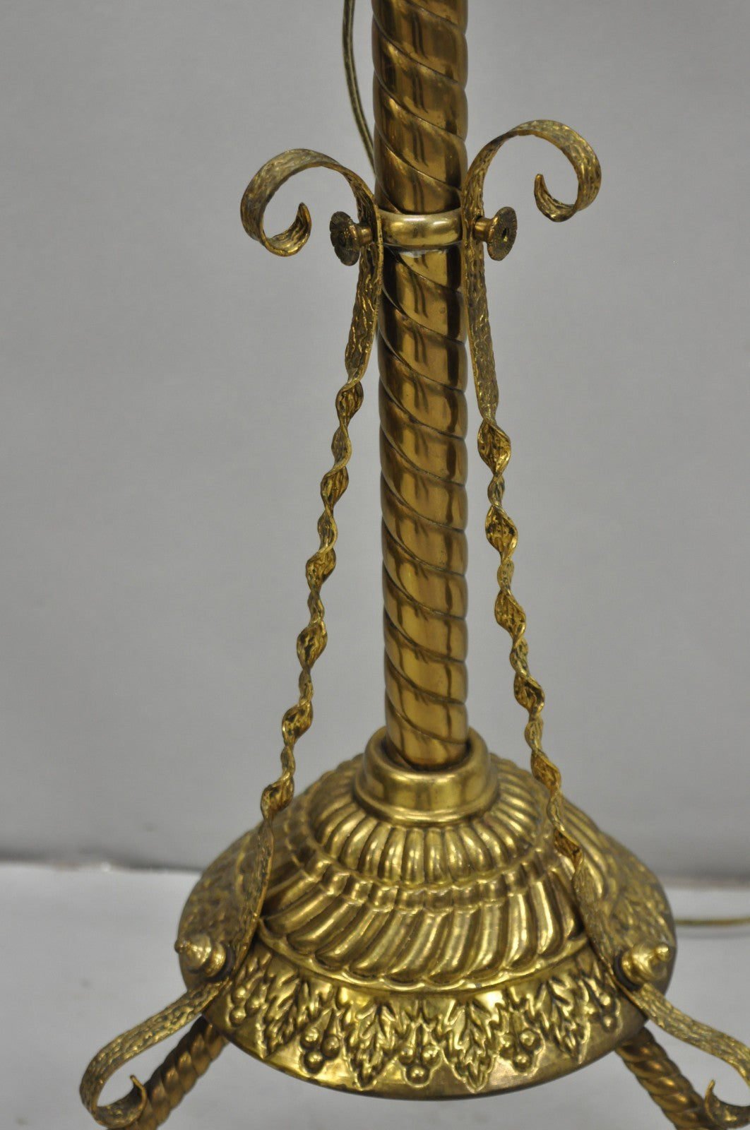 Antique Victorian Adjustable Height Brass Converted Oil Lamp Piano Floor Lamp