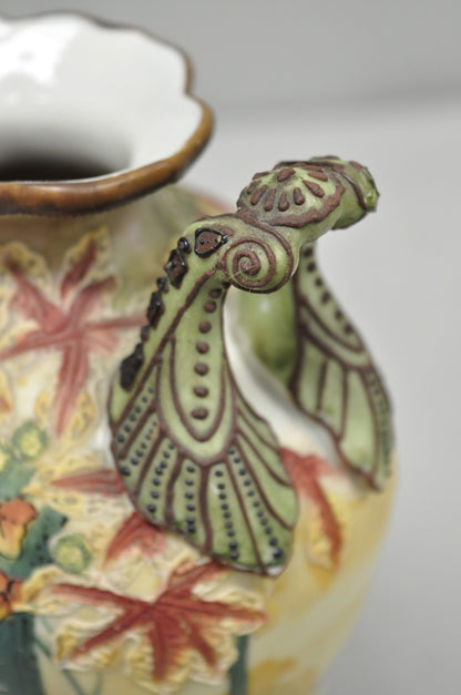 Antique Nippon Hand Painted Porcelain Moriage Twin Handle Countryside Scene Vase