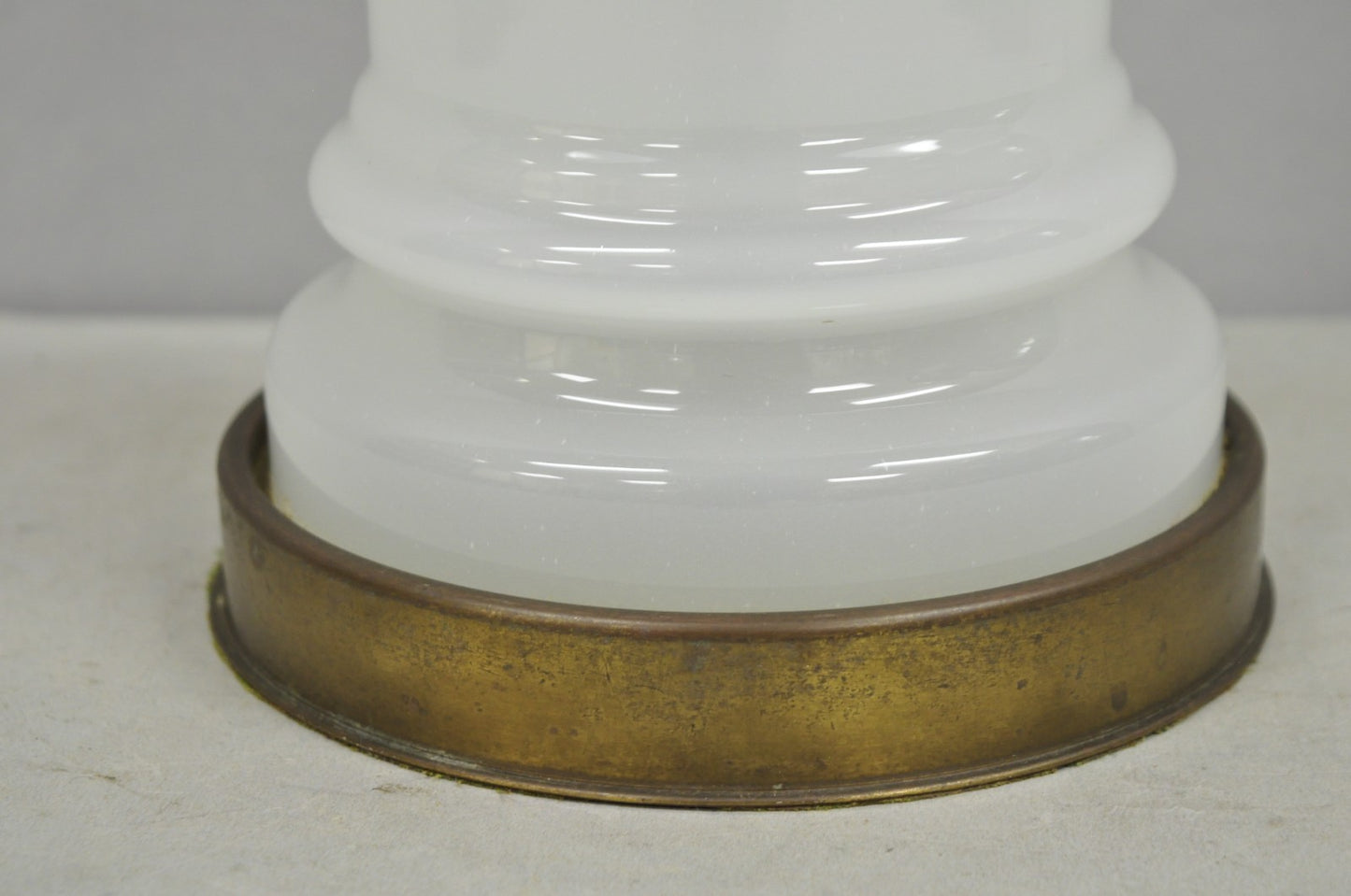 Vintage French Neoclassical White Opaline Glass Column Brass Mounted Table Lamp