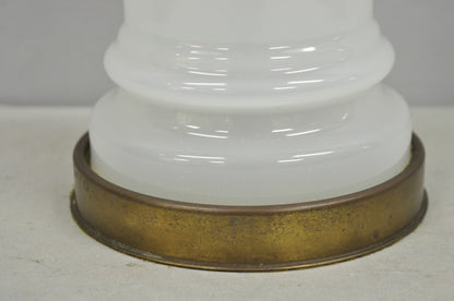 Vintage French Neoclassical White Opaline Glass Column Brass Mounted Table Lamp