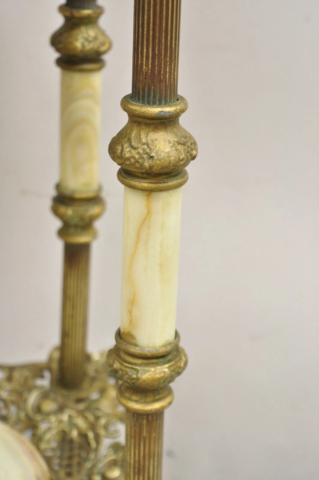Antique French Victorian Bronze 2 Tier Onyx Stone Plant Stand Accent Side Table