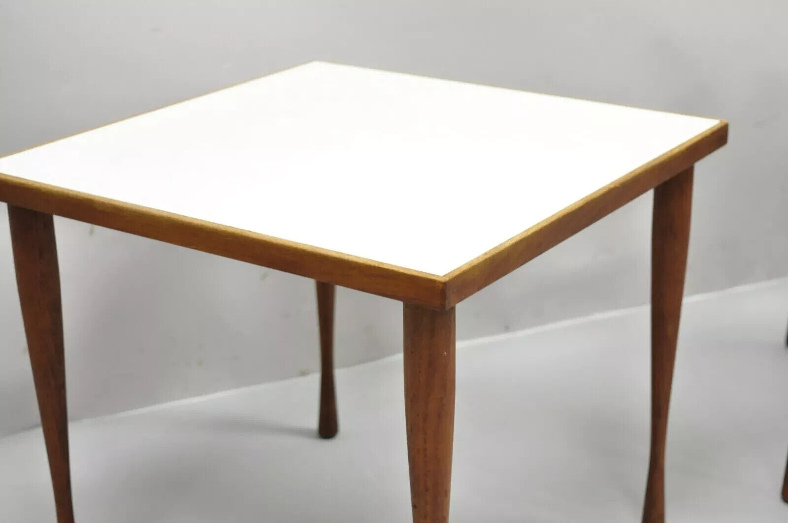 Hans C Andersen Danish Mid Century Modern Teak & Formica Snack Side Table - Pair