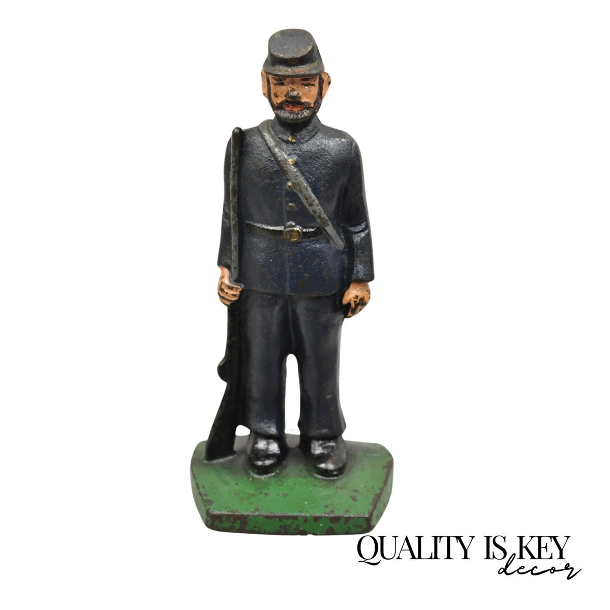 Antique Victorian Cast Iron Figural Painted Military War Soldier Door Stop A