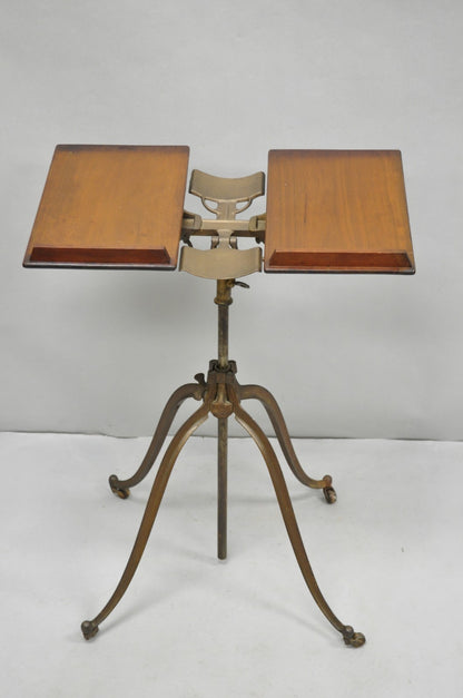 Antique R.M. Lambie Victorian Walnut & Cast Iron Bible Book Stand Lectern