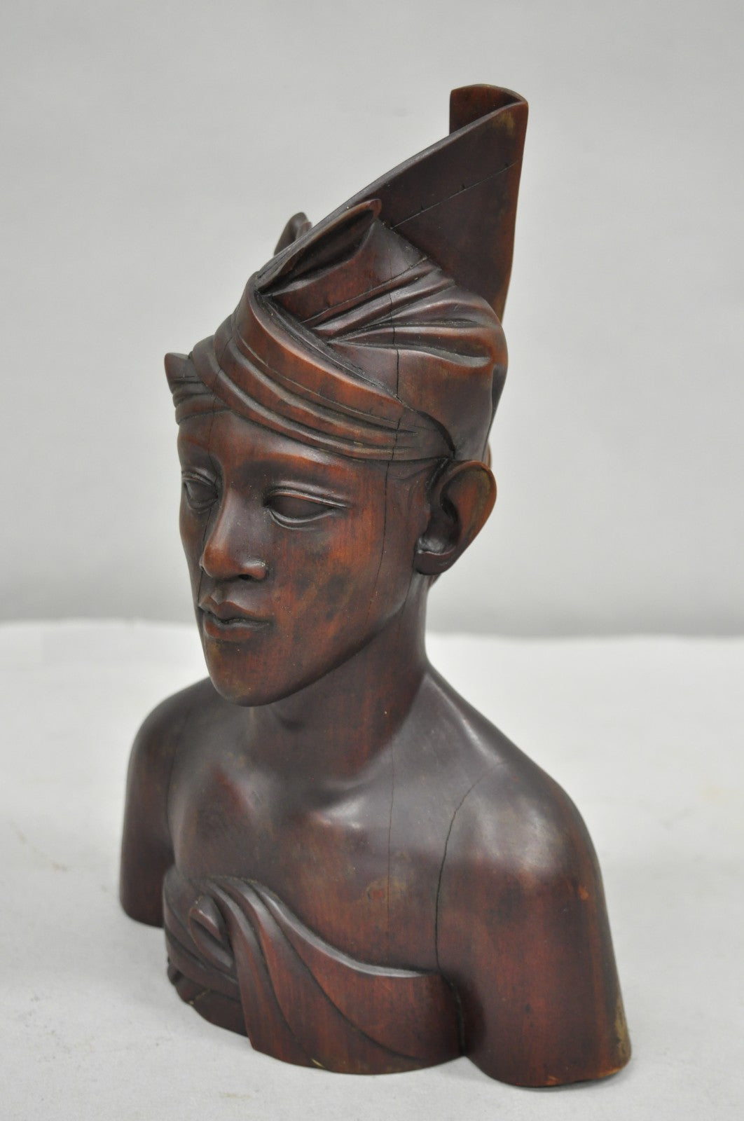 Vintage Carved Wood Balinese Indonesian Bali Woman Man Bust Sculpture