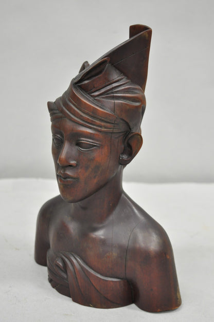 Vintage Carved Wood Balinese Indonesian Bali Woman Man Bust Sculpture