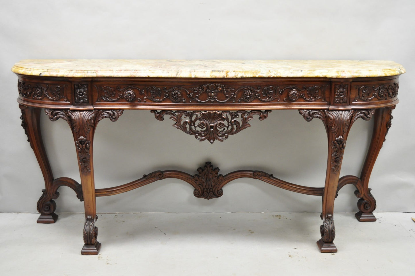 Antique French Baroque Rococo Carved Walnut Marble Top Sideboard Buffet w Drawer