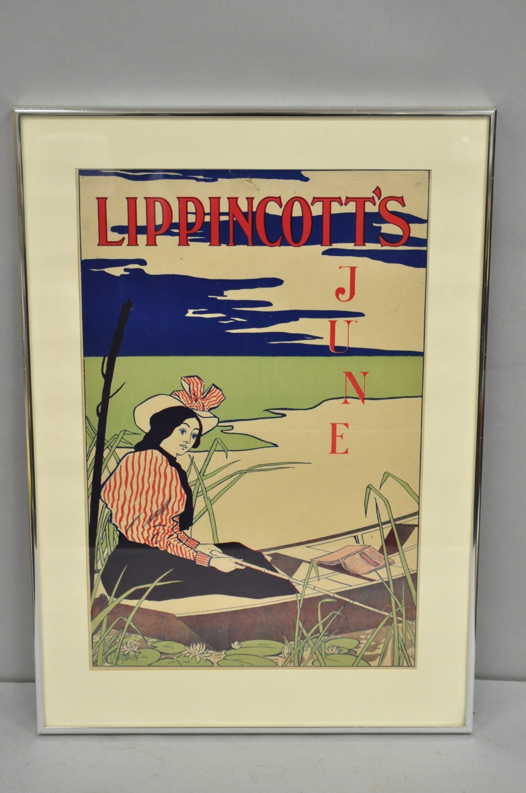 Antique Art Deco Will Carqueville Lippincott's "June" Framed Lithograph Print