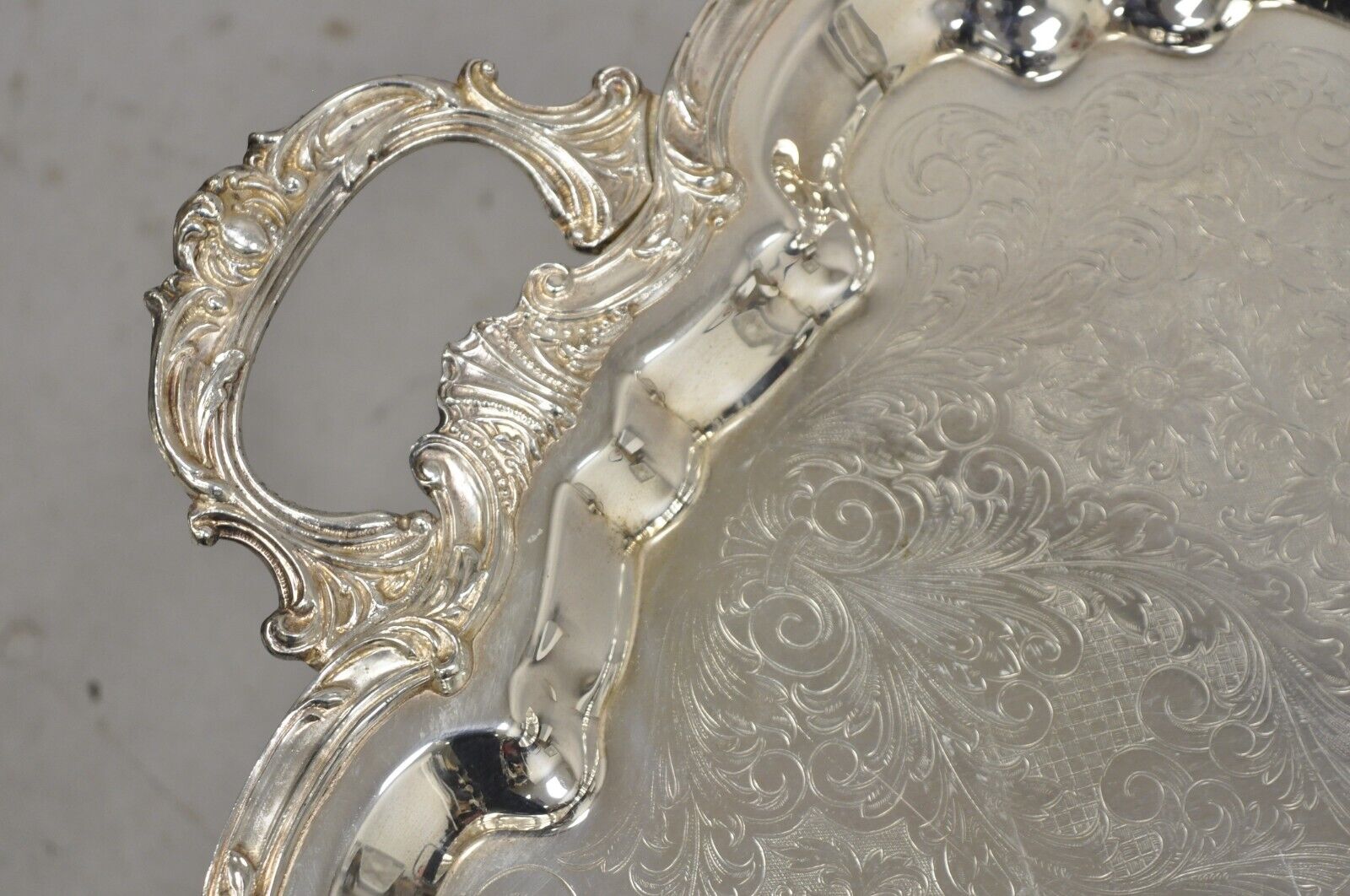 Vintage English Silver Mfg Corp Large Silver Plated Etched Platter Tray