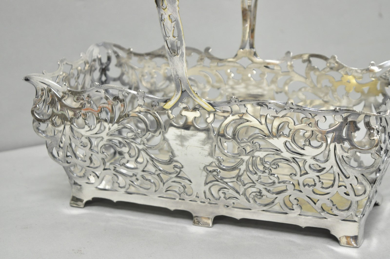 Antique Victorian Silver Plated Reticulated Scrollwork Bread Basket by Forbes